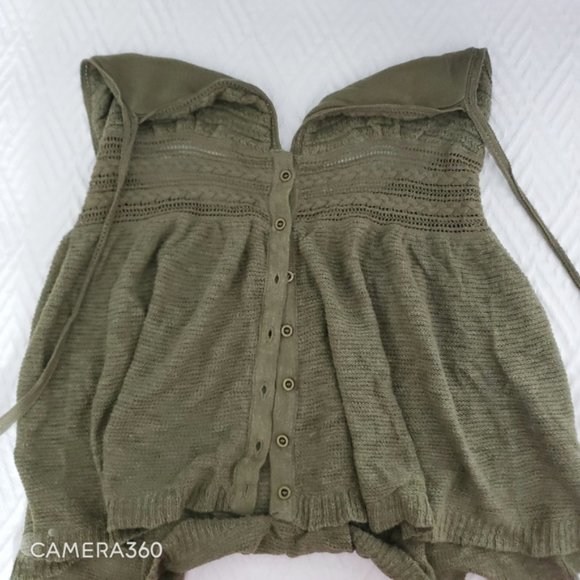 AEO Vintage 90's Halter Knit V-Cut Khaki Green Boho Retro top - Picture 3 of 6